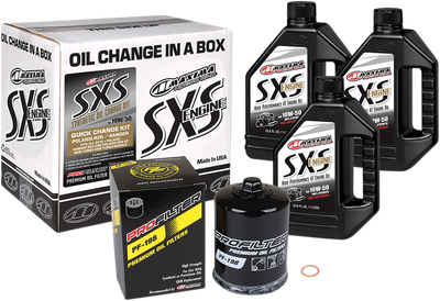 Maxima SXS full synthetic 10W-50 Polaris oil change kit with three oil bottles, ProFilter PF-198 and crush washer