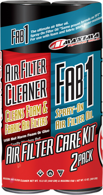 Maxima air filter care kit 2-pack with Air Filter Cleaner and Fab1 cans
