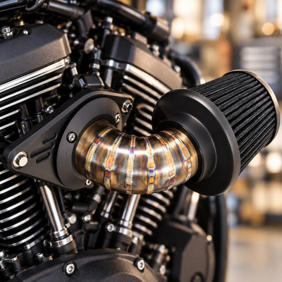 Vance & Hines VO2 Falcon stainless steel air intake installed on a V-twin motorcycle