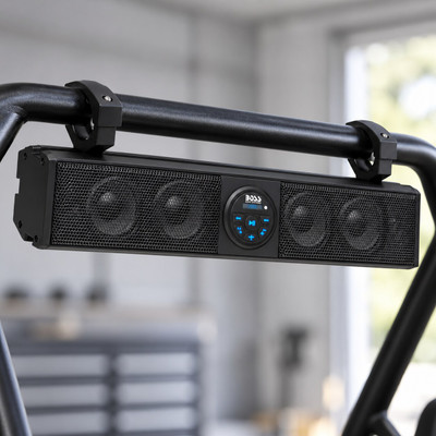 Boss Audio Systems 26-inch Bluetooth sound bar mounted on a UTV roll cage