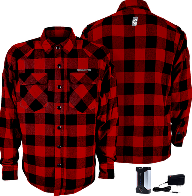 GERBING HEATED CLOTHING 7 V Battery Heated Flannel Shirt - Red/Black - Large GER7VFS-RB-L