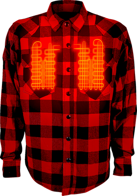 GERBING HEATED CLOTHING 7 V Battery Heated Flannel Shirt - Red/Black - Medium GER7VFS-RB-M