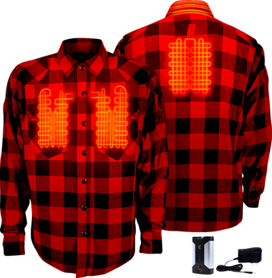 GERBING HEATED CLOTHING 7 V Battery Heated Flannel Shirt - Red/Black - Small GER7VFS-RB-S