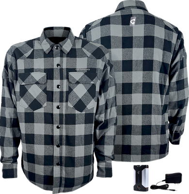 GERBING HEATED CLOTHING 7 V Battery Heated Flannel Shirt - Gray/Black - Small GER7VFS-BG-S
