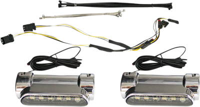 Custom Dynamics Chrome Engine Guard Light kit with two LED light units and wiring harness
