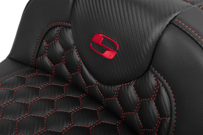 SADDLEMEN Roadsofa™ Extended Reach Seat - with Backrest - Honeycomb - Red Stitch - FLTR/FLHX '23-'24 823-07-190B4
