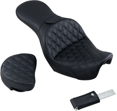 SADDLEMEN Explorer Seat - With Backrest - Lattice Stitched - Black - FXD 806-04-030LS