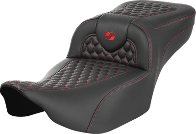SADDLEMEN Roadsofa™ Extended Reach Seat - without Backrest - Honeycomb - Red Stitch - FLTR/FLHX '23-'24 823-07-19004