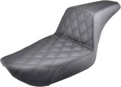 SADDLEMEN Step-Up Seat - Front Lattice Stitch - Black - Dyna 896-04-172