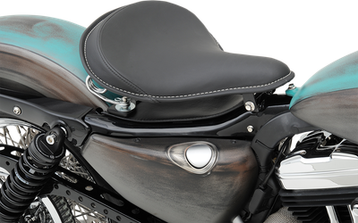 DRAG SPECIALTIES SEATS Seat - Spring Solo - Large - Black Solar-Reflective Leather/White Perimeter Stitch 0806-0048