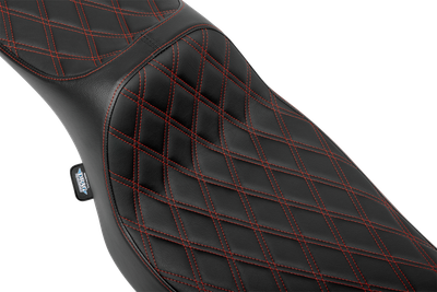 DRAG SPECIALTIES SEATS Extended Reach Predator III Seat - Double Diamond - Red Stitching - Vinyl - FLH/FLT '23-'24 4705D