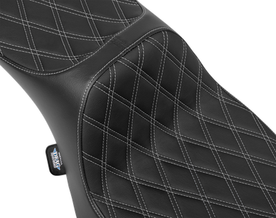 DRAG SPECIALTIES SEATS Extended Reach Predator III Seat - Double Diamond - Silver Stitching - Vinyl - FLH/FLT '23-'24 4705C