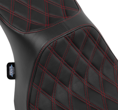 DRAG SPECIALTIES SEATS Predator III 2-Up Seat - Vinyl - Double Diamond - Red Stitching - FLT/FLH '23-'24 4690D