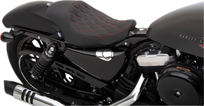 DRAG SPECIALTIES SEATS 3/4 Solo Seat - Double Diamond - Black w/ Red Stitching - XL '04-'22 0804-0746