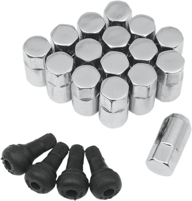 MOOSE OFFROAD Lug Nuts with Valve Stems - 10 mm x 1.25 - Chrome - Tapered - 16 Pack SP300MO208