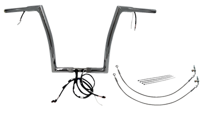 FAT BAGGERS INC. EZ Install Wired 1-1/4" Flat Top Handlebar Kit - 14" - Chrome 702914