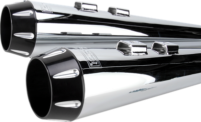 BASSANI XHAUST Megaphone Slip-On Mufflers - Chrome/Black - Fluted - Performance Baffle FLH-517RL