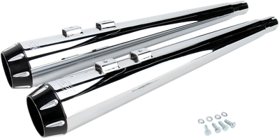 BASSANI XHAUST Megaphone Slip-On Mufflers - Chrome/Black - Fluted - Performance Baffle FLH-517RL
