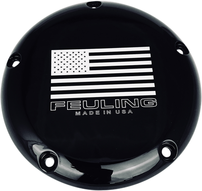 FEULING PARTS Derby Cover with Contrast Lasered American Flag - Black - 5 Hole - Big Twin 9154