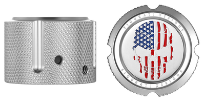 FIGURATI DESIGNS Axle Nut Cover - Front - Stainless Steel - Red/White/Blue Flag Skull - Silver FD24-FAC-SS