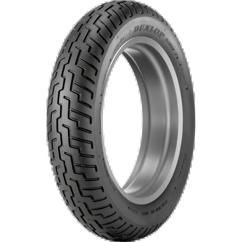 Dunlop D404 front motorcycle tire 110/90-18 61H blackwall shown at an angle