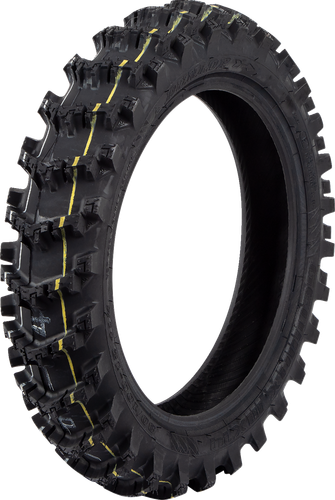 Dunlop Geomax MX14 rear tire showing tread blocks and sidewall