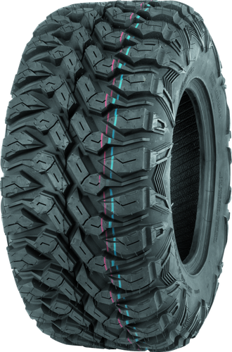 A high-resolution studio product photograph of a QuadBoss QBT846 Radial Utility ATV/UTV tire in size 25x10R12, set against a clean white background. Displayed at a front-three-quarter angle, the heavy-duty radial all-terrain utility tire features an aggressive, non-directional tread pattern with deep lugs designed for smooth ride performance and optimal traction across hardpack, mud, and trail terrain. Constructed with a durable 8-ply rated radial carcass, the black rubber casing displays crisp embossed sidewall text including "QUADBOSS", "QBT846", and "25x10R12".