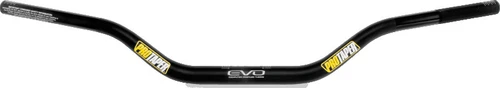 Front view photo of the matte black ProTaper EVO Henry/Reed handlebar showcasing its unbraced 1-1/8 inch tapered wall structure and clear alignment grids against a clean white backdrop.