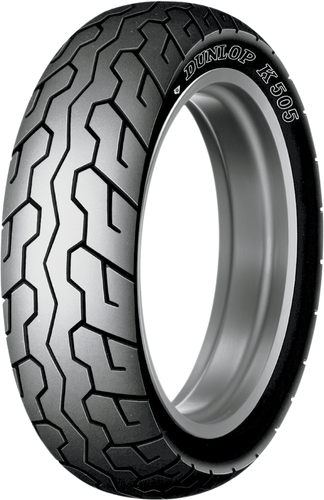 A high-resolution studio product photograph of the Dunlop K505 rear motorcycle tire in 140/70-17 66H sizing, isolated against a solid white background. Positioned standing vertically at a three-quarter perspective, the tire highlights its classic street-touring tread profile designed for lightweight to middleweight sport-touring and standard motorcycles. It features directional tread grooves engineered for consistent wet-weather water evacuation, predictable cornering stability, and balanced high-speed road holding, completed by clean embossed "DUNLOP K505" sidewall branding along its matte black rubber casing.