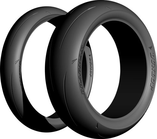Dunlop Dragmax front and rear tires, angled view