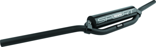 A high-resolution studio product photograph of the ProTaper Southwick Low Aluminum Handlebar in a sleek matte black finish, set against a clean white background. Displayed from a front perspective angle, the handlebar is precision-manufactured from high-strength 2000-series T6 aluminum with a standard 7/8-inch outer diameter. Designed with the low-profile Southwick Low bend for maximized front-end weight distribution and aggressive control, it comes equipped with a cold-forged aluminum crossbar, stainless steel hardware, knurled clutch-side tubing to prevent grip rotation, and a high-density crossbar pad featuring signature ProTaper branding.