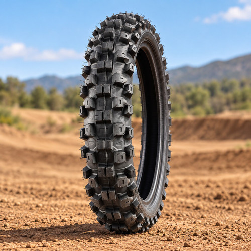 ProTaper MXT 04 rear motocross tire displayed upright on a dirt track