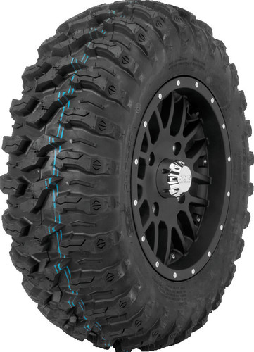 A high-resolution studio product photograph of a QuadBoss QBT446 Radial Utility ATV/UTV tire in size 27x9R12, set against a clean white background. Displayed at a front-three-quarter angle, the heavy-duty front radial all-terrain utility tire features a non-directional multi-surface tread design with tight center lugs for smooth operation on hardpack and wrapped shoulder lugs for aggressive side-bite in soft terrain. Constructed with an 8-ply rated radial carcass, the durable black rubber casing displays crisp embossed sidewall text including "QUADBOSS", "QBT446", and "27x9R12".