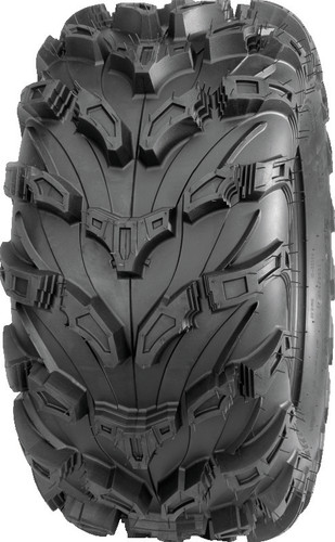 A high-resolution studio product photograph of a QuadBoss QBT672 Radial Mud ATV/UTV tire in size 26x12R12, set against a clean white background. Displayed at a front-three-quarter angle, the heavy-duty rear radial mud ATV/UTV tire features an aggressive directional V-tread pattern with deep center lugs, wide self-cleaning cleanout channels, and stepped sidewall tread elements for maximum mud traction and side-bite. Constructed with an 8-ply rated radial carcass, the durable black rubber casing displays crisp embossed sidewall text including "QUADBOSS", "QBT672", and "26x12R12".