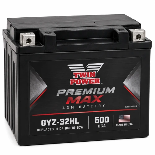 Twin Power GYZ-32HL Premium MAX AGM motorcycle battery 500 CCA replacing H-D 66010-97A