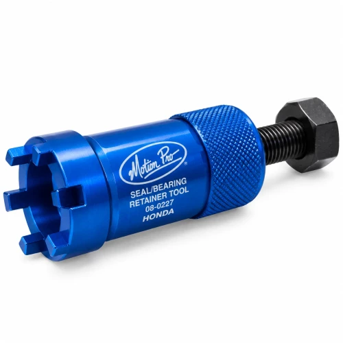 Motion Pro Honda seal and bearing retainer tool 08-0227 with blue body and threaded shaft