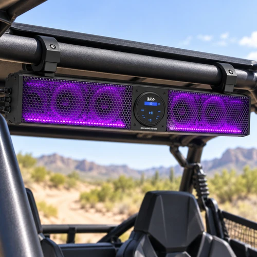 Boss Audio 26-inch RGB sound bar installed on an ATV UTV roll cage