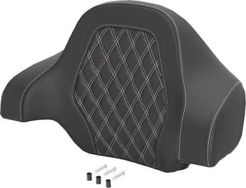 SADDLEMEN Deluxe Tour Pack Sissy Bar Pad - Carbon Fiber - White Lattice Stitch 071020706