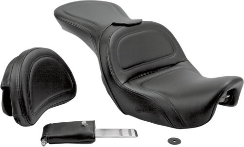 SADDLEMEN Seat - Explorer™ - With Backrest - Stitched - Black - FLD/FXD '06-'17 806-04-0301