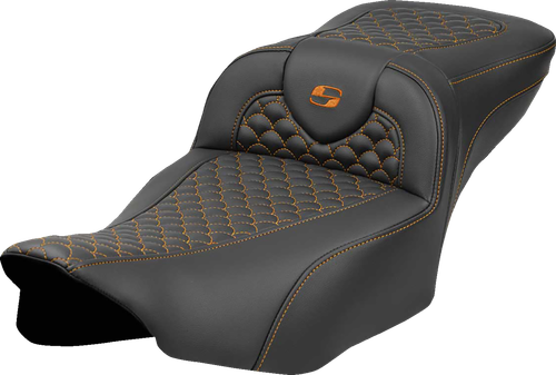 SADDLEMEN Roadsofa™ Extended Reach Seat - Dragon Scale Stitch - Orange Stitch - w/o Backrest - FLT/FLH '23-'24 823-07-20903