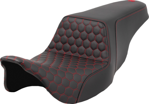 SADDLEMEN Step-Up Seat - Honeycomb - Red Stitching - FL '08-'23 808-07B-17704