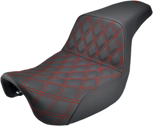 SADDLEMEN Step-Up Seat - Front Lattice Stitch/With Red Stitching - Black - Dyna 806-04-172RD