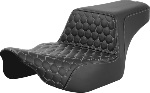 SADDLEMEN Step-Up Seat - Extended Reach - Front Honeycomb - Silver Stitch - FL '23-'24 823-07-17805