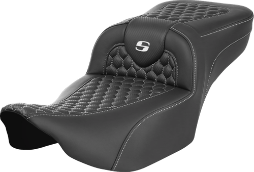 SADDLEMEN Roadsofa™ Extended Reach Seat - without Backrest - Honeycomb - White Stitch - FLTR/FLHX '23-'24 823-07-19006