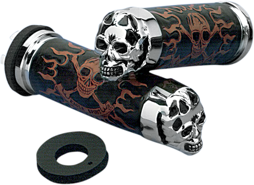 DRAG SPECIALTIES Skull Grips - Plain Eyes - Chrome 74693B