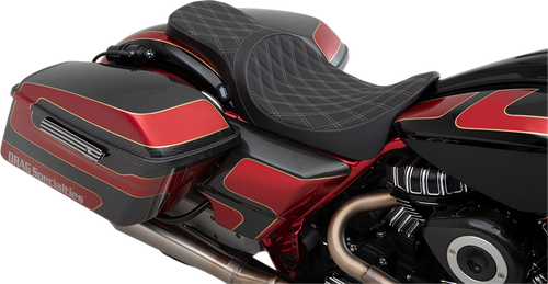 DRAG SPECIALTIES SEATS Forward Positioned Predator 2-Up Seat - Double Diamond - Silver Stitched - FL '08-'23 0801-1266