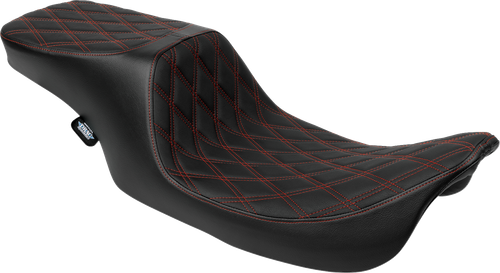 DRAG SPECIALTIES SEATS Predator 2-Up Seat - Vinyl - Double Diamond - Red Stitching - w/o Backrest - FL '97-'07 4695D