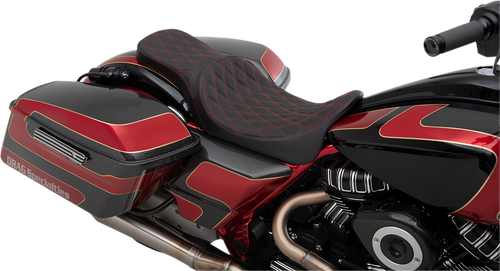 DRAG SPECIALTIES SEATS Forward Positioned Predator 2-Up Seat - Double Diamond - Red Stitched - FL '08-'23 0801-1267