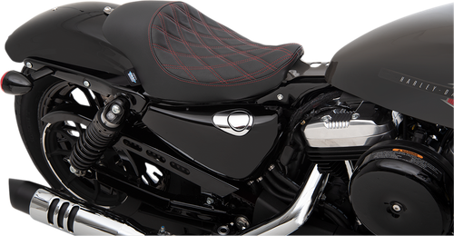 DRAG SPECIALTIES SEATS 3/4 Solo Seat - Double Diamond - Black w/ Red Stitching - XL '04-'22 0804-0746