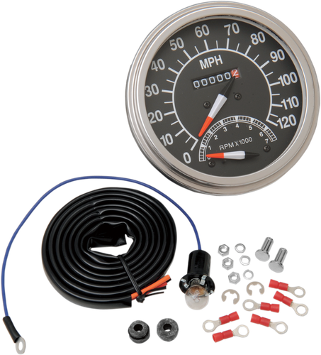 DRAG SPECIALTIES 5" MPH FL-Style 2:1 Speedometer with Tach - '68-'84 Black Face 72418M